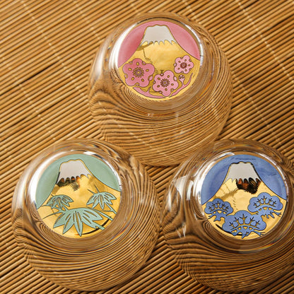 Sake Cup Set Japanese Gold Mt. Fuji Glass – Shochikubai 3pc
