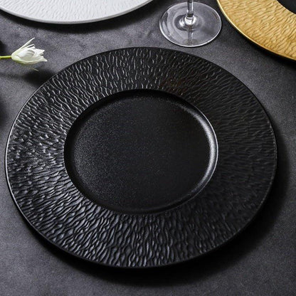 Ceramic Serving Plate – Matte Finish Black White Gold Rim