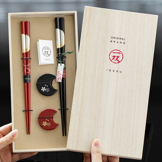ISSOU Moon Blossom Wooden Chopsticks Wedding Gift Set His Hers