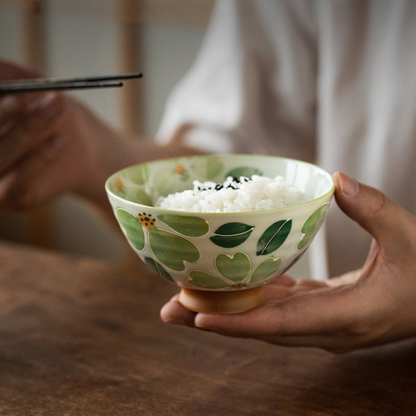 Rice Bowl Set of 5 – Mino Ware Saie Sakura Hand-Painted Ceramic