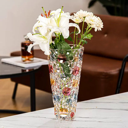 Bohemia Crystal Vase | Hand-Painted Gold Enamel Decorative Glass Vase