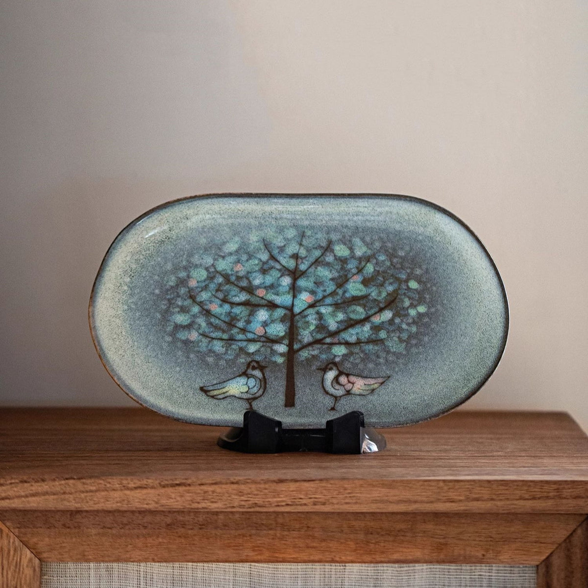 Ceramic Oval Platter – Nunobiki Ware Twin Sparrow Handcrafted