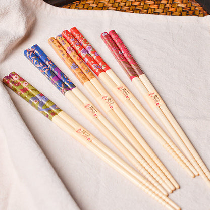 Bamboo Chopsticks Set Botanical Japanese Handcrafted 5 Pairs Gift