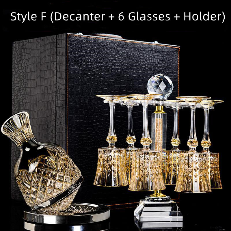 Crystal Wine Glasses Set Golden Vine with Decanter & Leather Case – Made in France | Cristal d'Arques