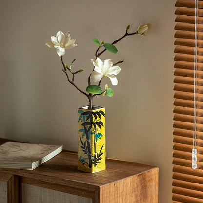 Japanese Ceramic Vase – Kutaniyaki Bamboo Sparrow Gold Glaze