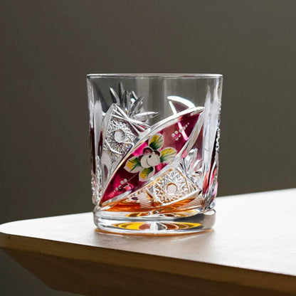Whisky Glasses Bohemia Floral Enamel Crystal Hand-Painted Gold Gilt Czech Crystal Whisky Glass Gift Set of 2