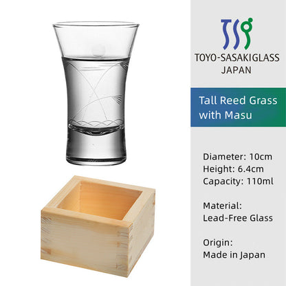 Masu Sake Cup | Japanese Artisan Glass Sake Cup with Wooden Masu