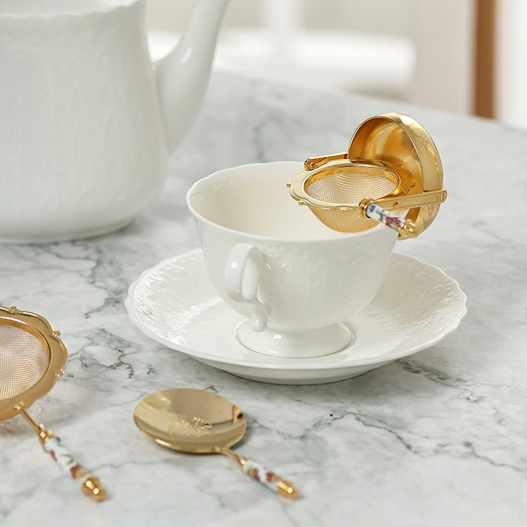 Japanese Tea Strainer Set | Porcelain Gold Floral Collection