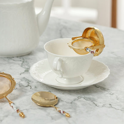 Japanese Tea Strainer Set | Porcelain Gold Floral Collection