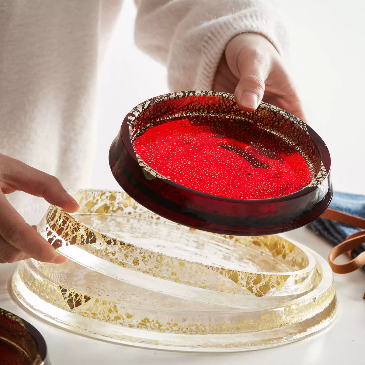 Gold Leaf Glass Plate – Handblown Shirokin & Akakin Dining Plate