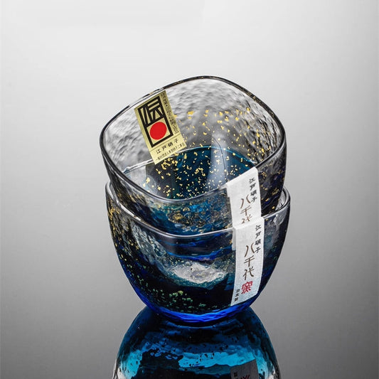 Cold Sake Set Japanese Gold Foil Glass – Hoshi Nagare Starlit Night