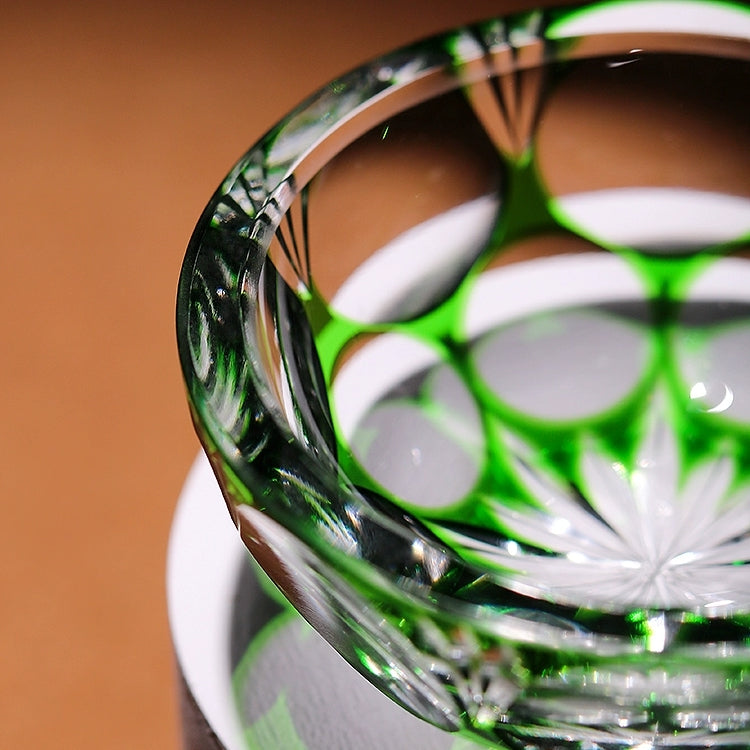 Luxury Whiskey Glass Edo Kiriko Jade Blossom Hand-Carved Crystal | Japanese Artisan Glassware