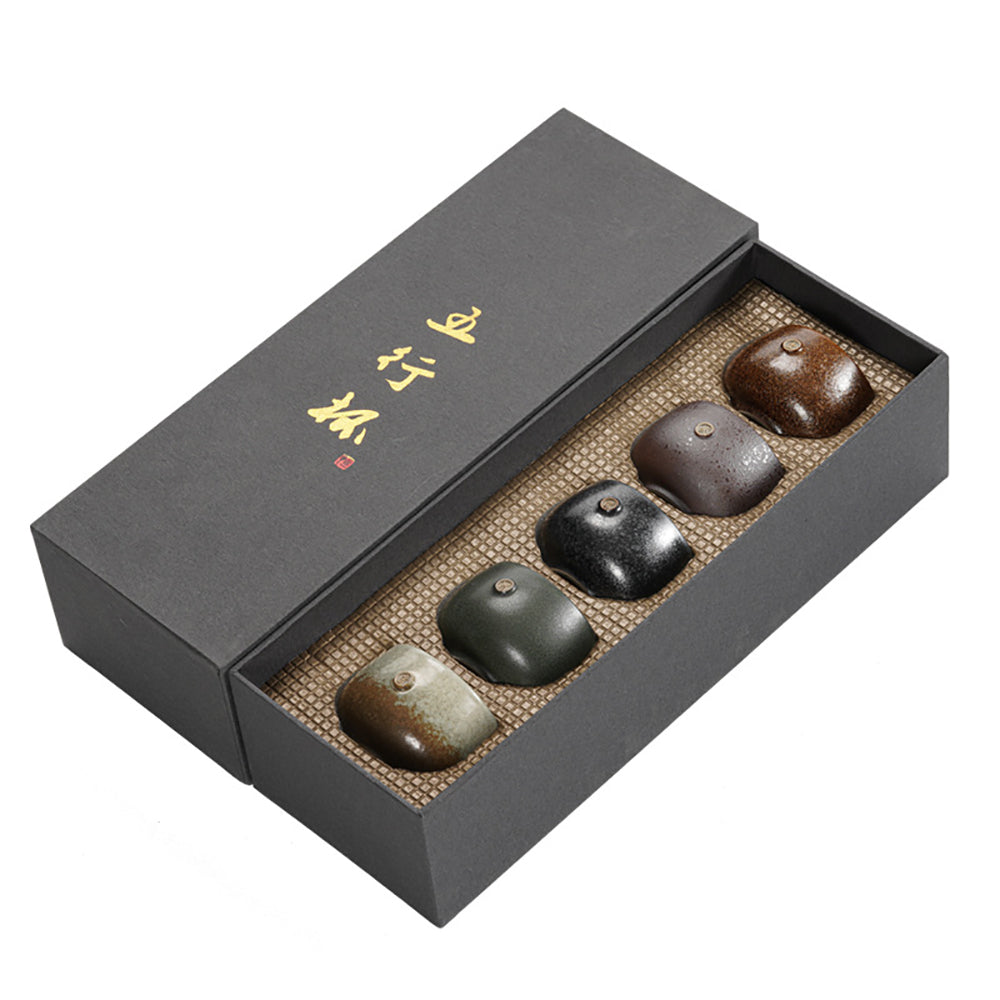Kung Fu Tea Cups Set of 5 Kiln Change Coarse Pottery 100ml