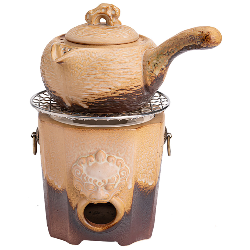 Clay Tea Set with Charcoal Stove Open Flame Teapot Handcrafted