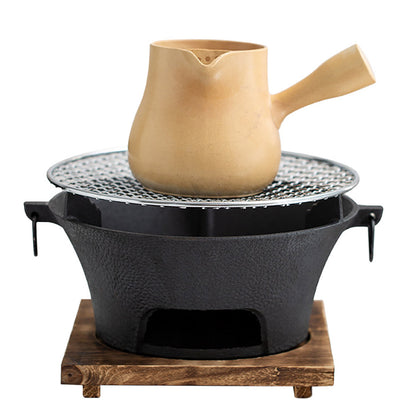 Cast Iron Tea Stove Set with Ceramic Teapot & Grill