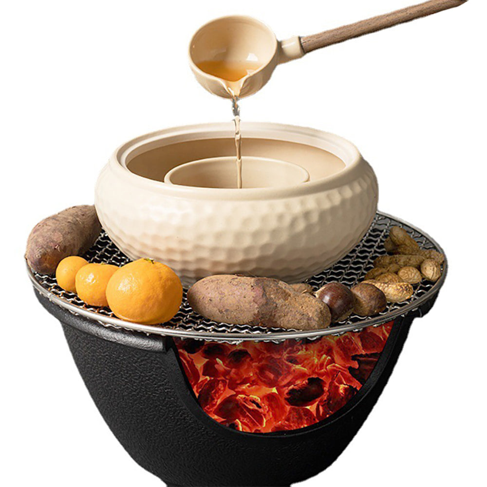 Cast Iron Tea Cooker Stove Set | Wood-Fired Ceramic Pot 2100ml