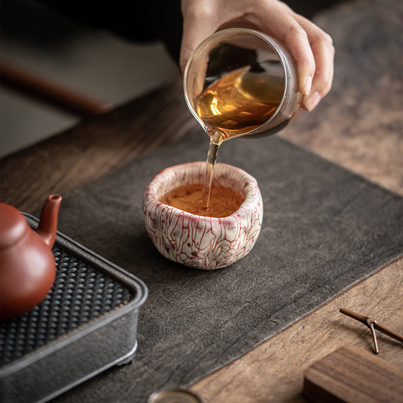 Kung Fu Tea Cup Ceramic Pink Magma Crack Gold Sa-kin Accent