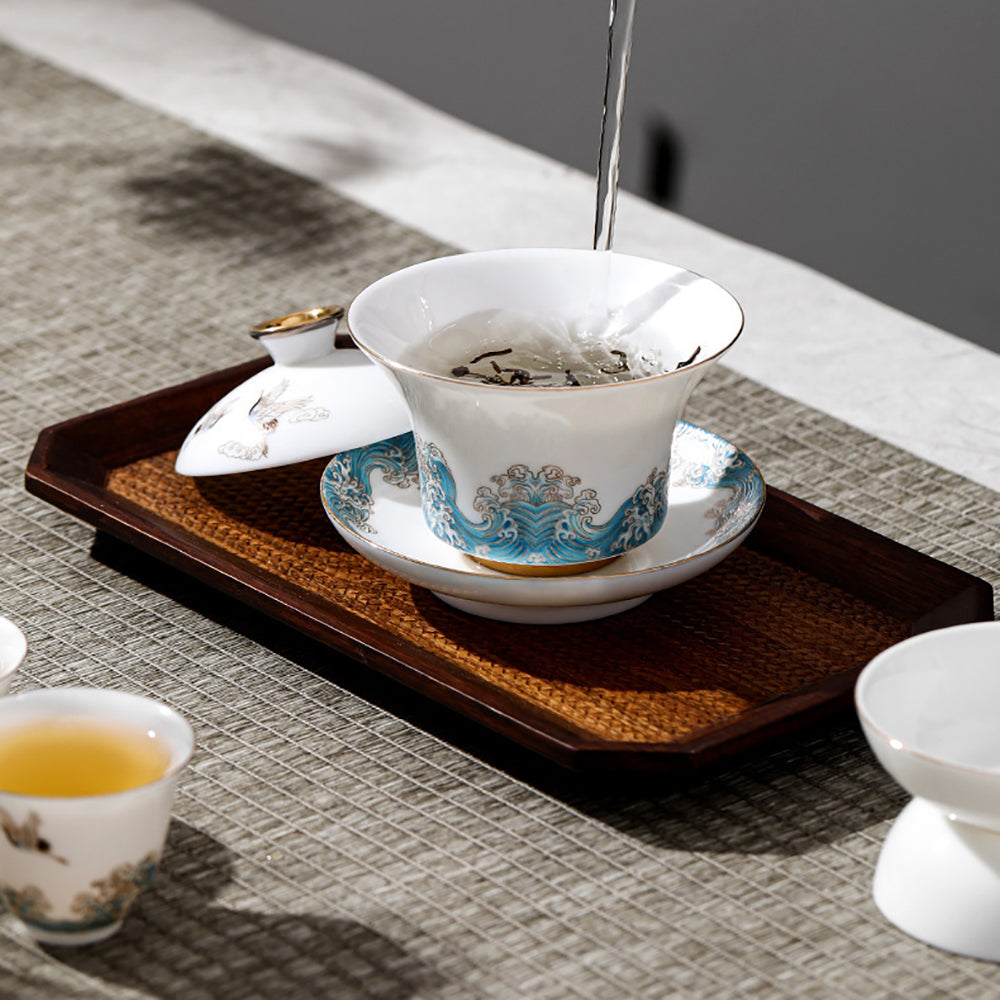 Dehua Suet Jade Porcelain Tea Set 11pc | Red-Crowned Crane
