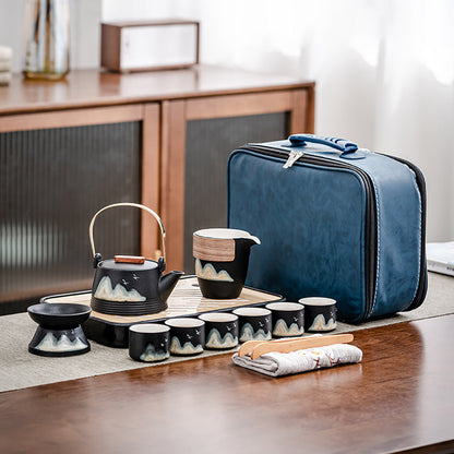Travel Tea Set Black Pottery Green Hill 11-Piece