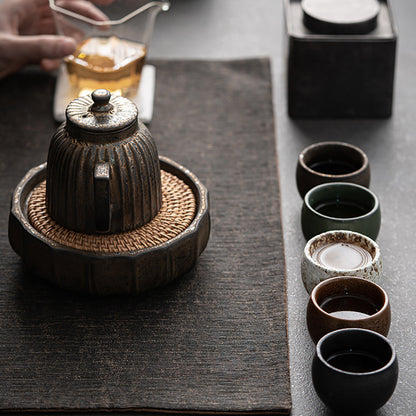 Ceramic Tea Cups Set of 5 Wabi-Sabi Kiln Gold Iron Glaze