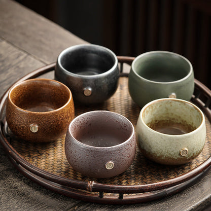 Kung Fu Tea Cups Set of 5 Kiln Change Coarse Pottery 100ml