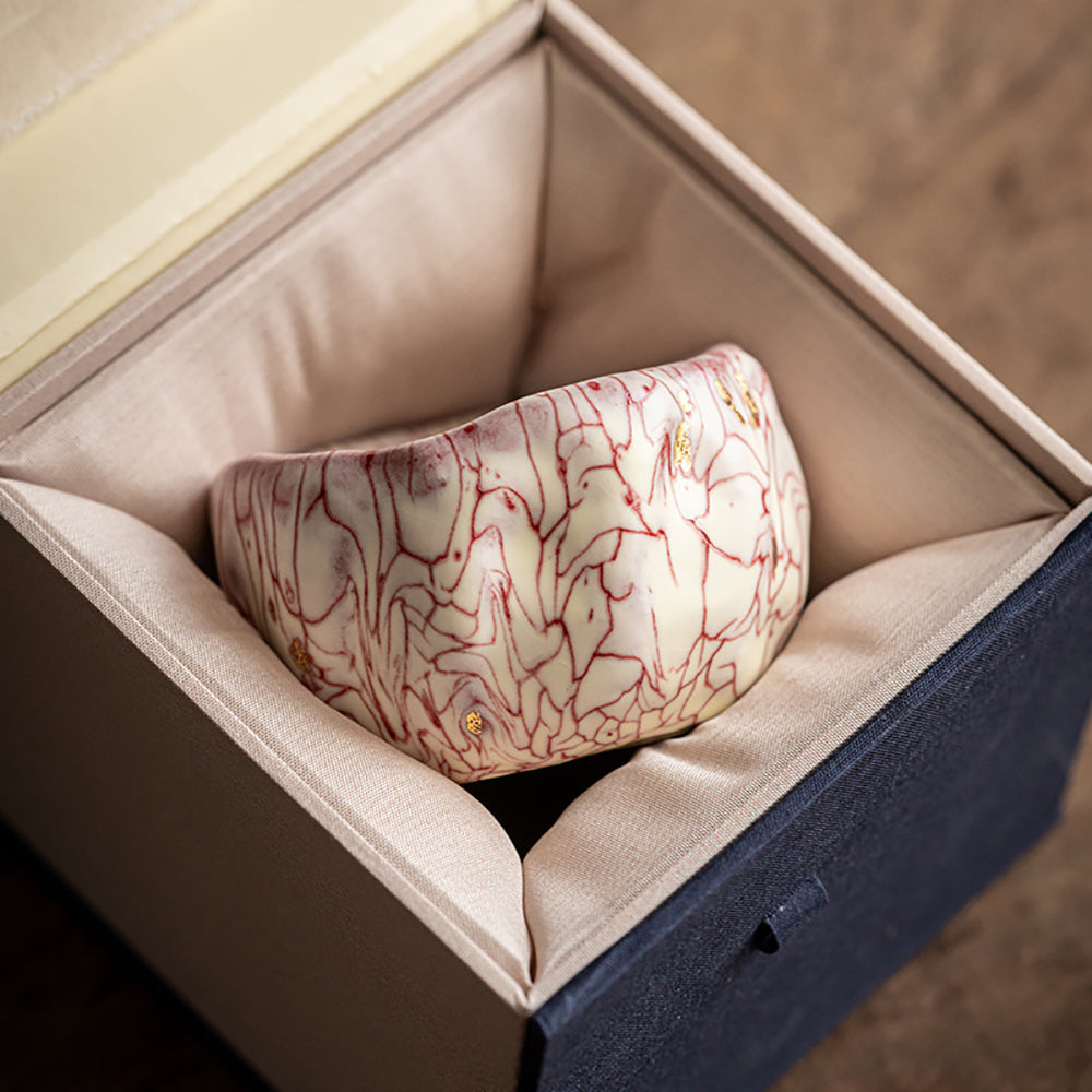 Kung Fu Tea Cup Ceramic Pink Magma Crack Gold Sa-kin Accent