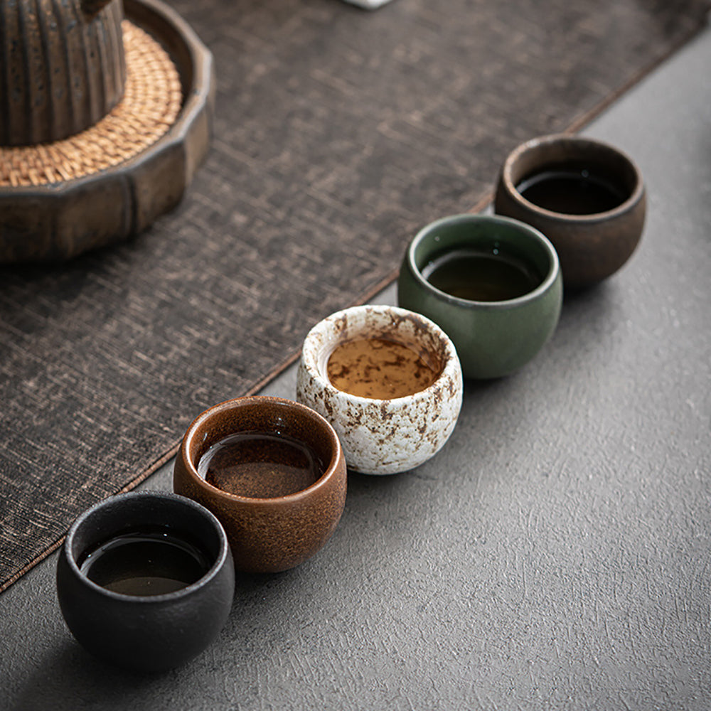 Ceramic Tea Cups Set of 5 Wabi-Sabi Kiln Gold Iron Glaze