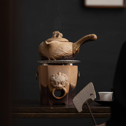 Clay Tea Set with Charcoal Stove Open Flame Teapot Handcrafted