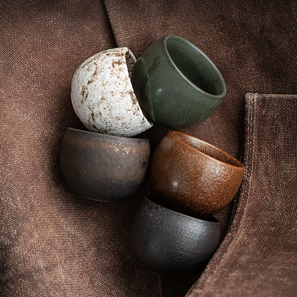 Ceramic Tea Cups Set of 5 Wabi-Sabi Kiln Gold Iron Glaze