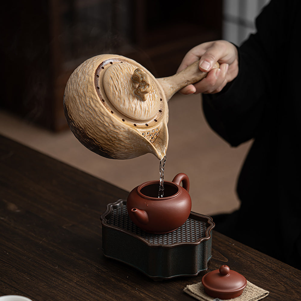 Clay Tea Set with Charcoal Stove Open Flame Teapot Handcrafted