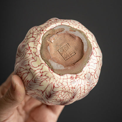 Kung Fu Tea Cup Ceramic Pink Magma Crack Gold Sa-kin Accent
