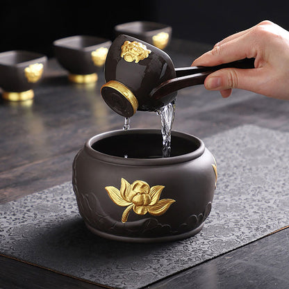 Kung Fu Tea Set Purple Clay Black Gold Dragon 15-Piece