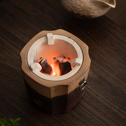 Clay Tea Set with Charcoal Stove Open Flame Teapot Handcrafted
