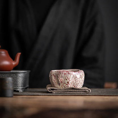 Kung Fu Tea Cup Ceramic Pink Magma Crack Gold Sa-kin Accent