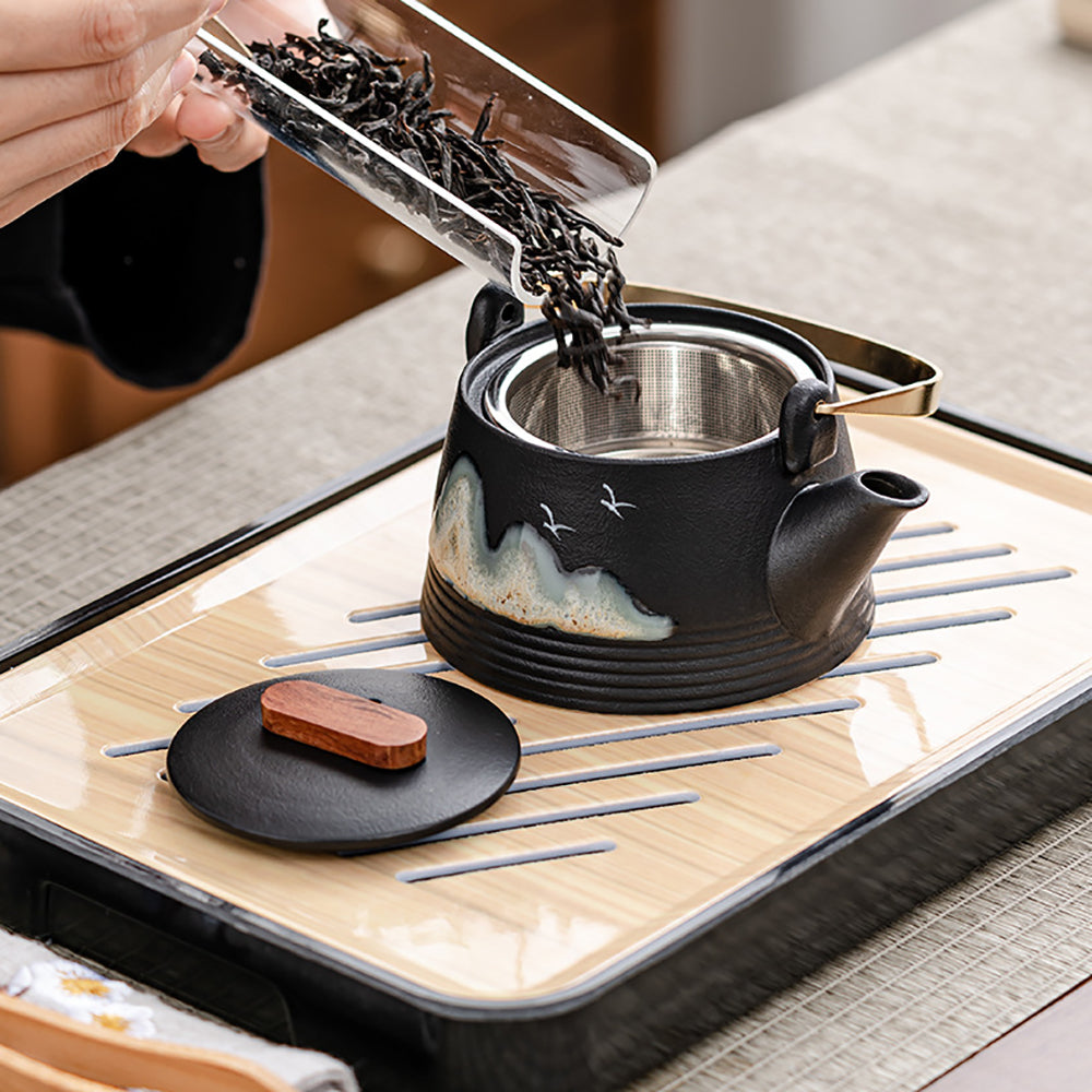 Travel Tea Set Black Pottery Green Hill 11-Piece