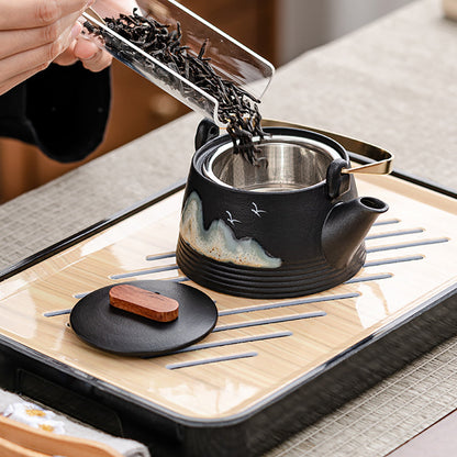 Travel Tea Set Black Pottery Green Hill 11-Piece