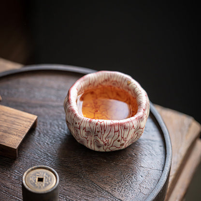 Kung Fu Tea Cup Ceramic Pink Magma Crack Gold Sa-kin Accent