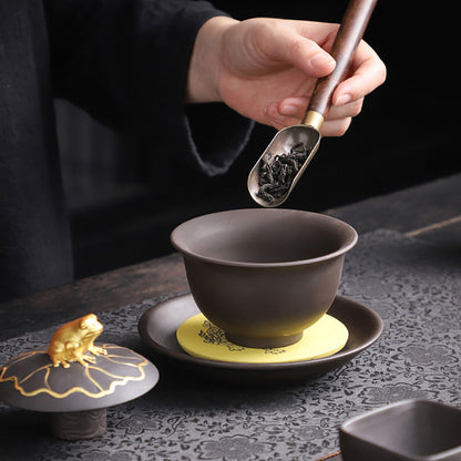 Kung Fu Tea Set Purple Clay Black Gold Dragon 15-Piece