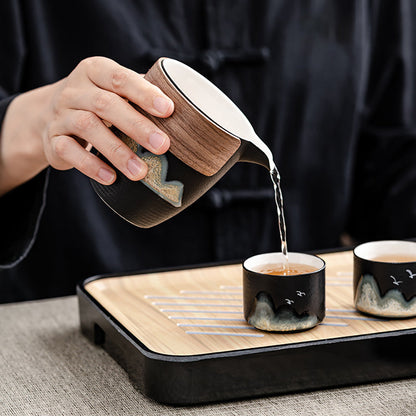 Travel Tea Set Black Pottery Green Hill 11-Piece
