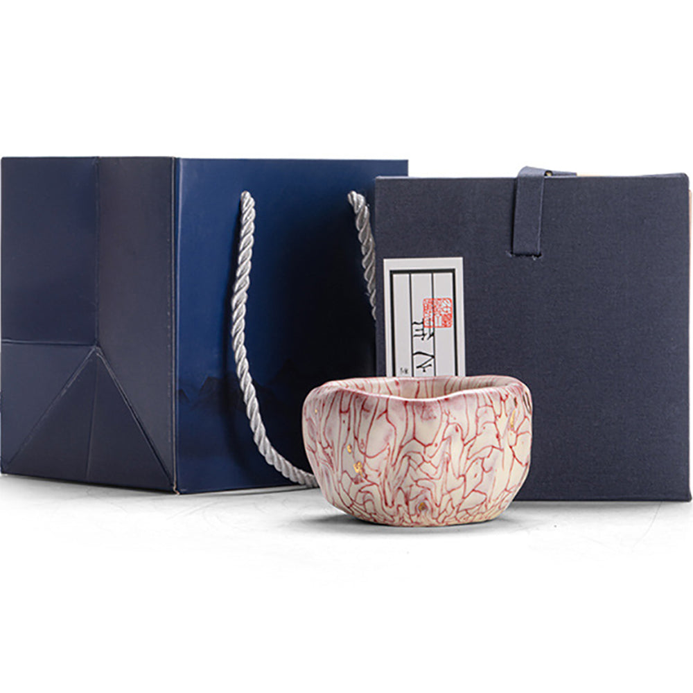 Kung Fu Tea Cup Ceramic Pink Magma Crack Gold Sa-kin Accent