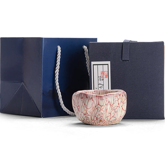 Kung Fu Tea Cup Ceramic Pink Magma Crack Gold Sa-kin Accent