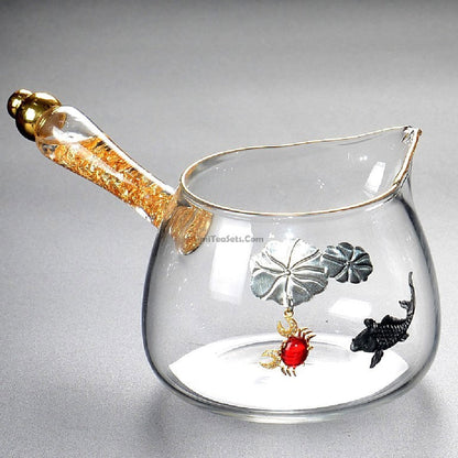 Glass Fairness Cup Golden Handle 250ml Tea Pitcher