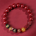Cinnabar Bracelet Pixiu Five Wealth Gods Agate 10mm Bead
