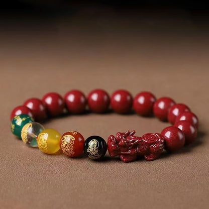 Cinnabar Bracelet Pixiu Five Wealth Gods Agate 10mm Bead