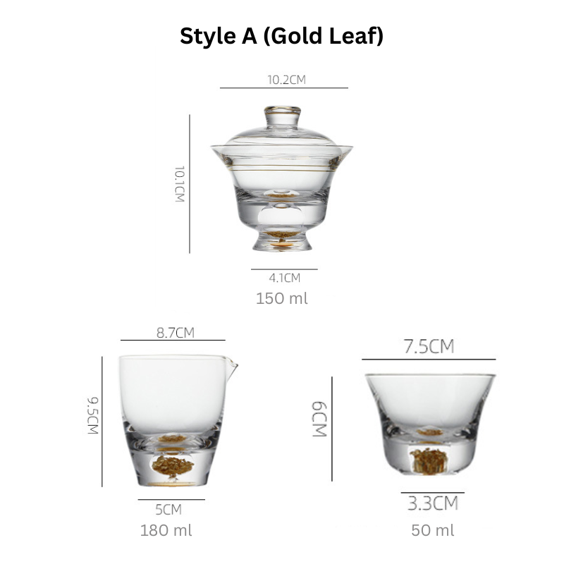 Kung Fu Tea Set Gold Leaf Glass Cups Gongfu Tea Ceremony Set