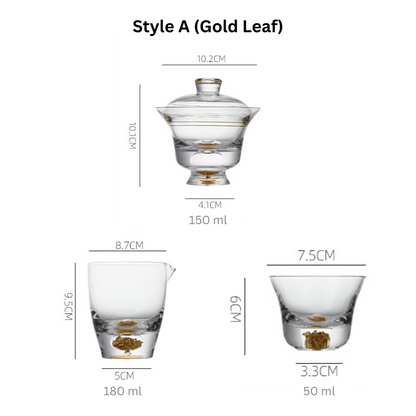 Kung Fu Tea Set Gold Leaf Glass Cups Gongfu Tea Ceremony Set