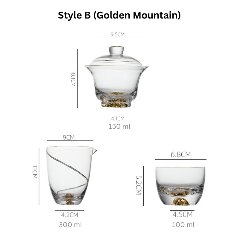 Kung Fu Tea Set Gold Leaf Glass Cups Gongfu Tea Ceremony Set