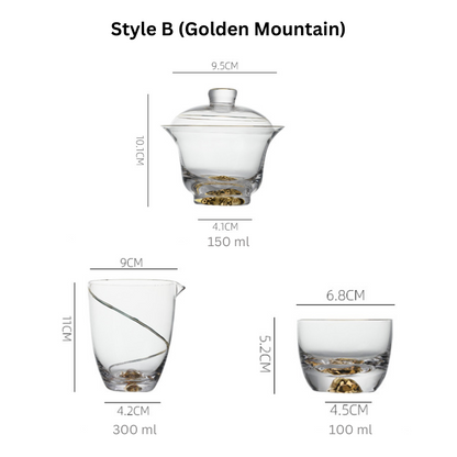 Kung Fu Tea Set Gold Leaf Glass Cups Gongfu Tea Ceremony Set