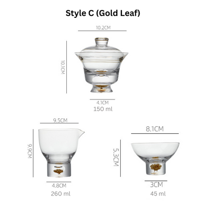 Kung Fu Tea Set Gold Leaf Glass Cups Gongfu Tea Ceremony Set