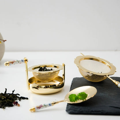 Japanese Tea Strainer Set | Porcelain Gold Floral Collection
